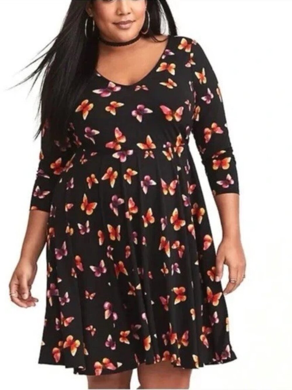 Torrid 4X Black Butterfly Print Skater Dress Lace Up Back